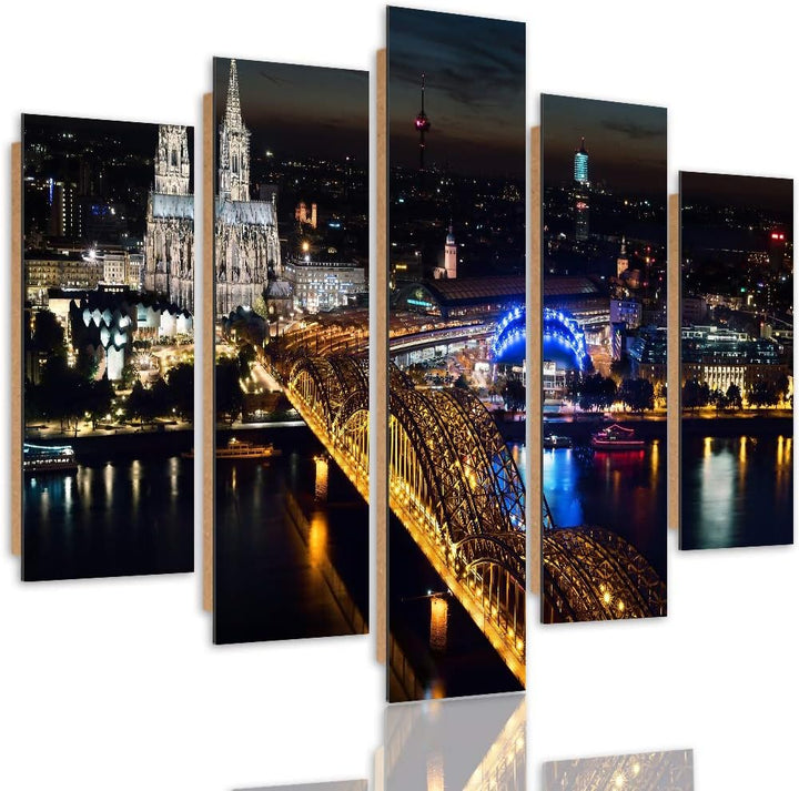 Bilder 5 Teilig Köln Deco Panel Kunst Stadt Nacht Architektur bunt 100x70 cm Deco panel 100x70 cm K,