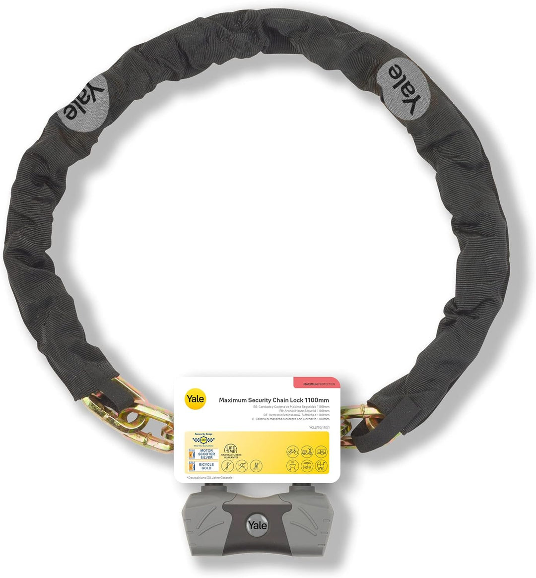 YALE Maximum Security Sicherheitskette & Schloss 1100 mm - YCL3/10/110/1 - mit Titanium verstärkte K