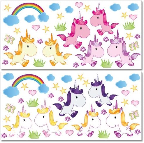 Wandkings Einhörner Wandsticker Megapack Set, 72 Aufkleber, Gesamtfläche 260 x 70 cm