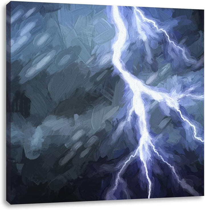 Blitze in Dunkelheit, Format: 70x70 auf Leinwand, XXL riesige Bilder fertig gerahmt mit Keilrahmen,