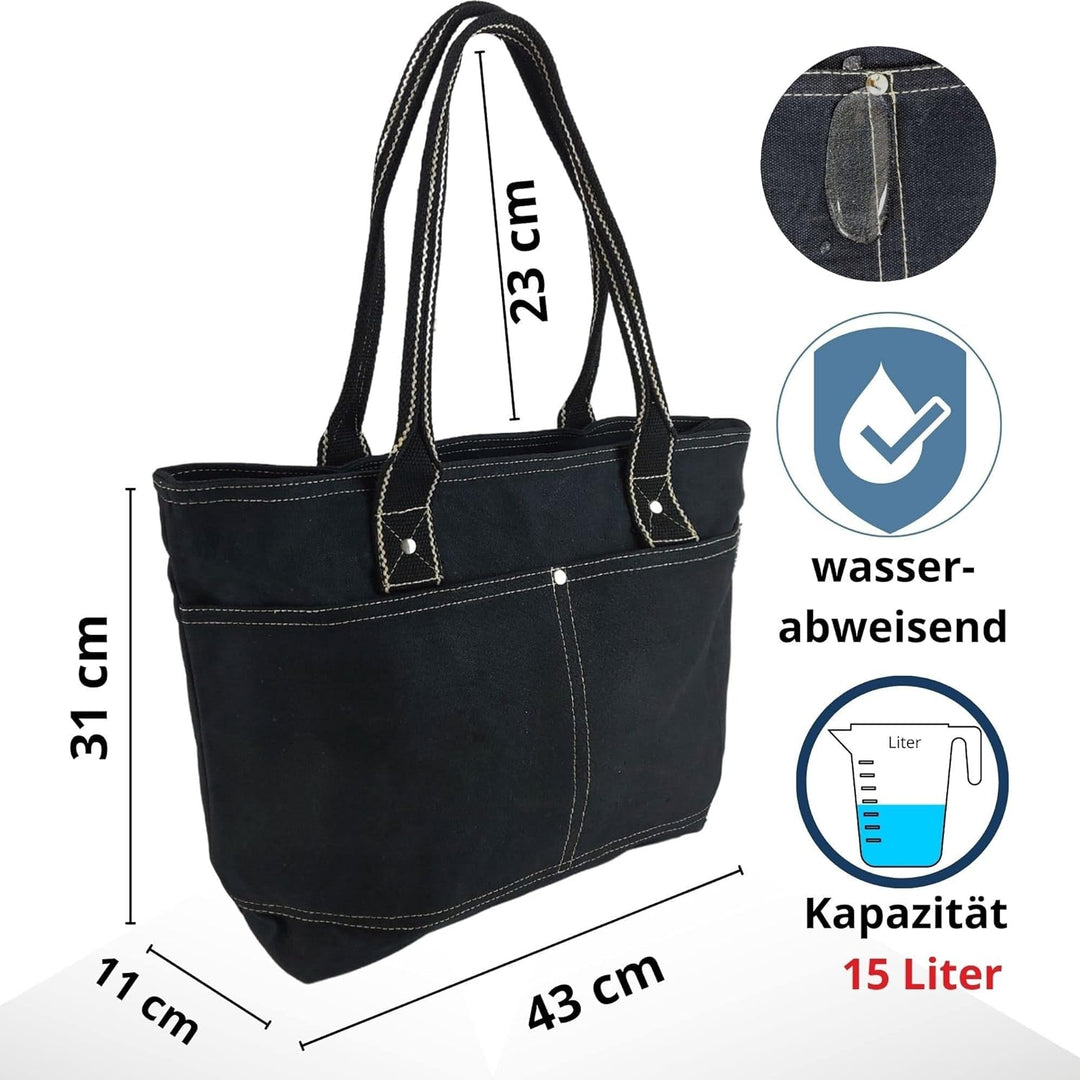Domelo Damen Handtasche/Shopper. Vegane Schultertasche aus Canvas. Grosse schlichte Tote Tasche aus