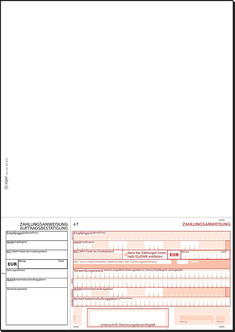 SIGEL ZV672 SEPA-Überweisungen Zahlungsanweisungen Österreich, A4, 250 Blatt, incl. free download Be