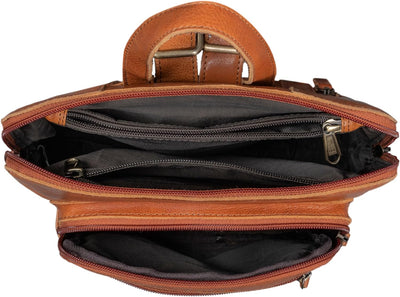 ROYALZ 'Carolina' Moderner Rucksack Damen klein Cityrucksack im Vintage Look - flacher Echtleder Led