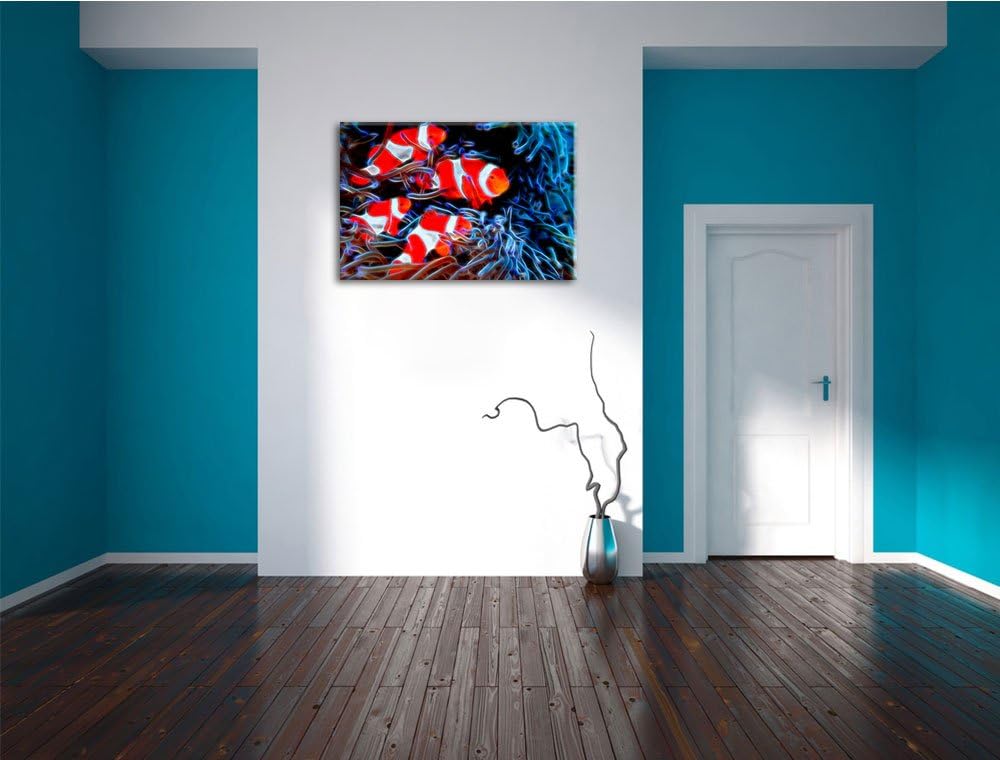 Clownfische in Anemone Deluxe Format: 100x70 cm auf Leinwand, XXL riesige Bilder fertig gerahmt mit
