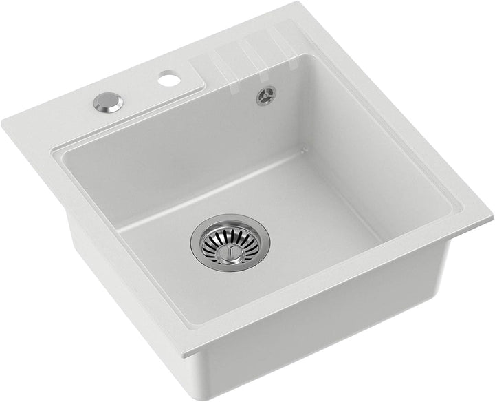 VBChome Spüle 52 x 50 cm Weiss Tiefes Becken 20cm Küche Einbauspüle Gesprenkelt Verbundspüle Küchens