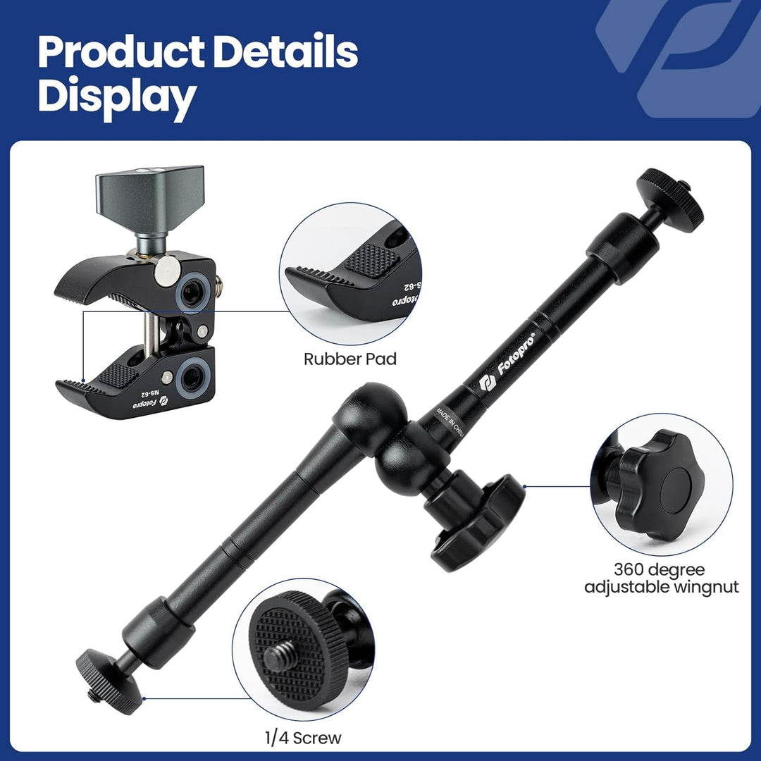 Fotopro 11 Zoll Magic Arm Kit und Super Clamp mit 1/4 3/8 Verlängerungsbohrungen für DSLR Kamera LED