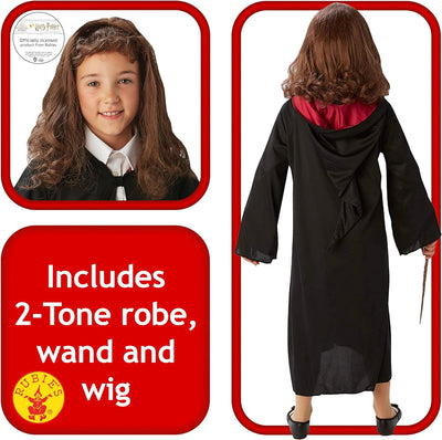 RUBIE'S Official Harry Potter Hermine Granger Gryffindor Kostüm-Set, mit Robe, Perücke und Zaubersta