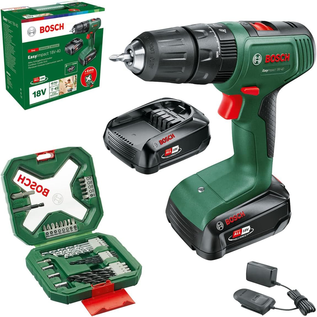Bosch Home and Garden Akku Schlagbohrschrauber EasyImpact 18V-40 (2x Akku 2,0 Ah, 18 Volt System, mi