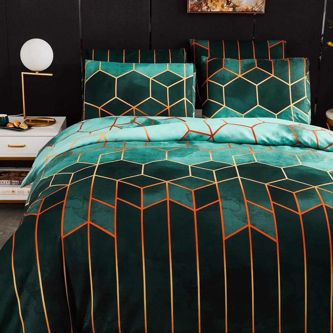 Luofanfei Bettwäsche 200x200 Gestreift 3 Teilig Geometrisch Bettbezug Dunkelgrün Grün Deckenbezug St