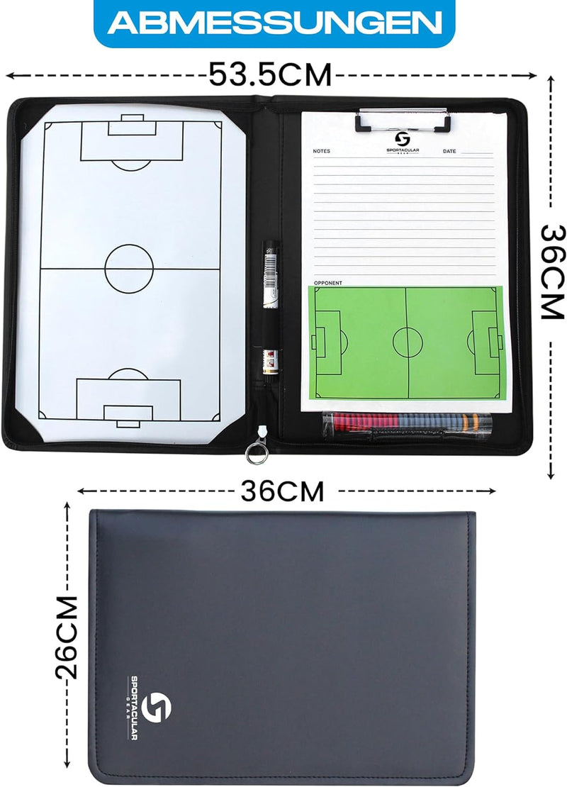 Sportacular Gear Coach-Mappe Fussball inkl. Taktiktafel und Zubehör | Trainermappe | Taktikmappe für