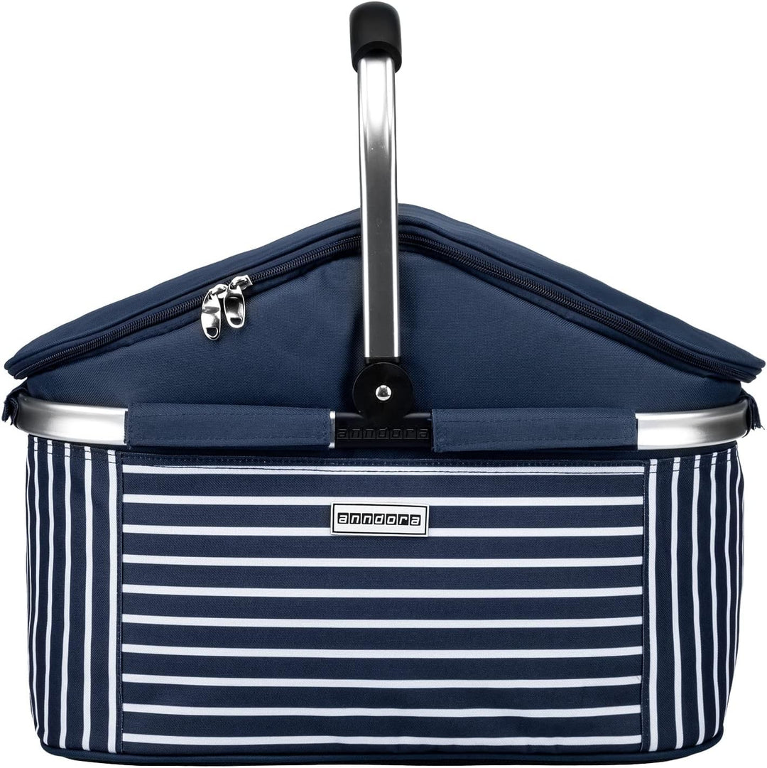 anndora Einkaufskorb 25 L Isolierkorb Picknick Kühlkorb - blau weiss gestreift Iso: Navy Gestreift,
