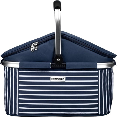 anndora Einkaufskorb 25 L Isolierkorb Picknick Kühlkorb - blau weiss gestreift Iso: Navy Gestreift,