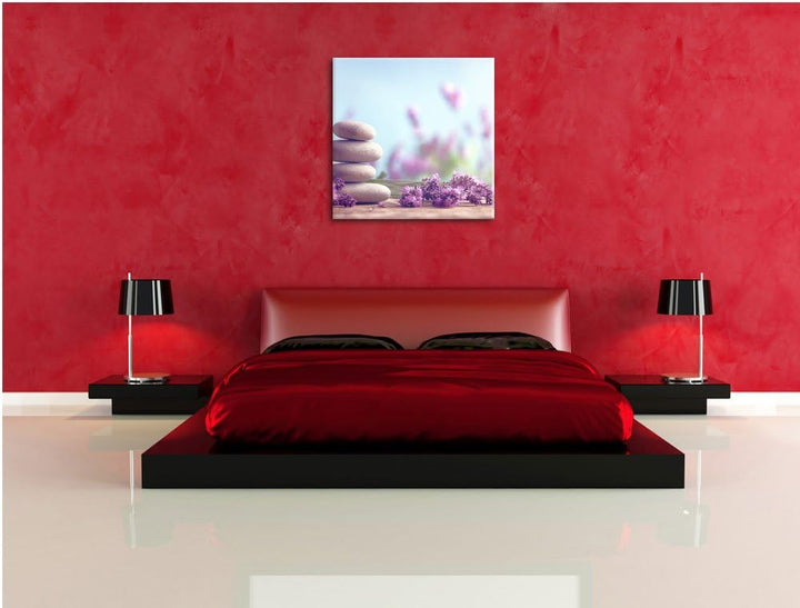 Lavendel Spa-Stillleben, Format: 70x70 auf Leinwand, XXL riesige Bilder fertig gerahmt mit Keilrahme