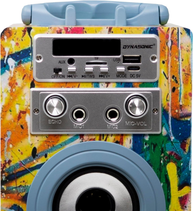 DYNASONIC - (3. Gen Tragbarer Bluetooth-Lautsprecher mit Karaoke-Modus und Mikrofon, FM-Radio und US
