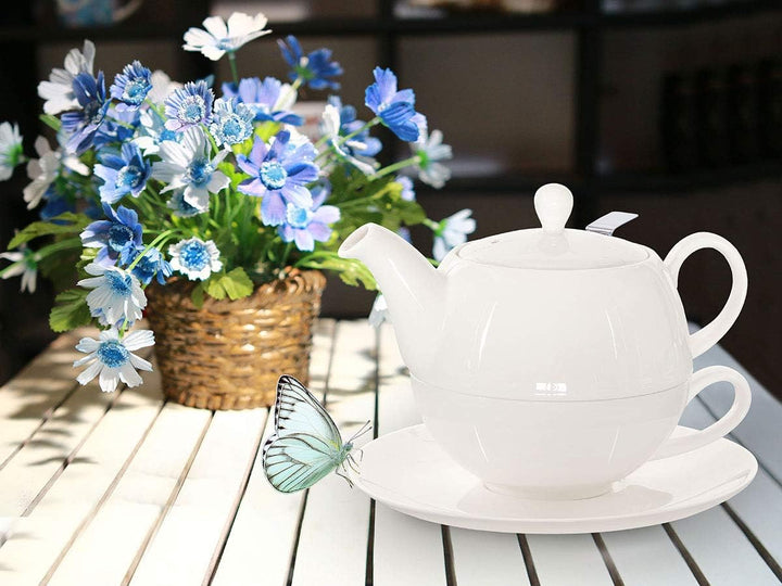tea4chill Buchensee Tea for One mit Sieb Lena 500ml aus Crystal Bone China Porzellan in fein-cremige