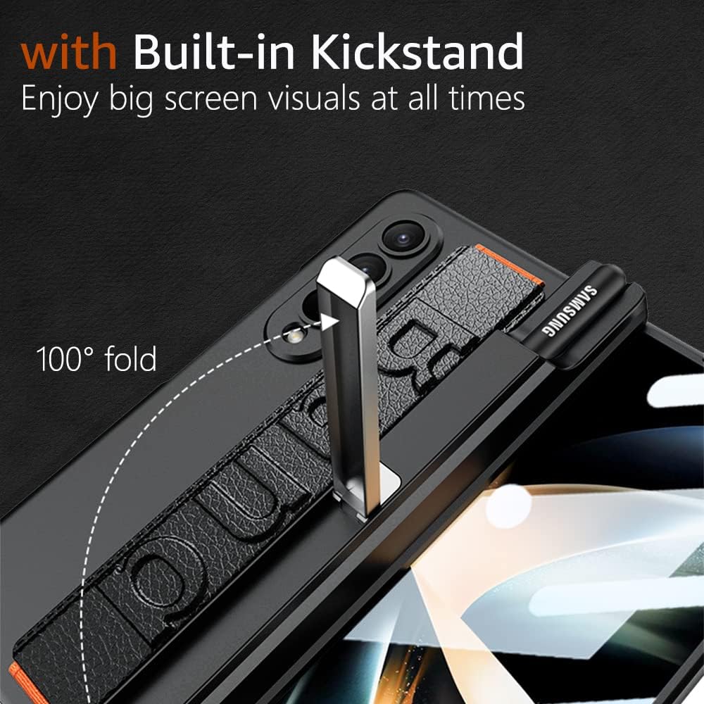 Hülle für Samsung Galaxy Z Fold 4 Magnetscharnierschutz mit Armband und S-Pen-Halter, Luxus-PC Stoss