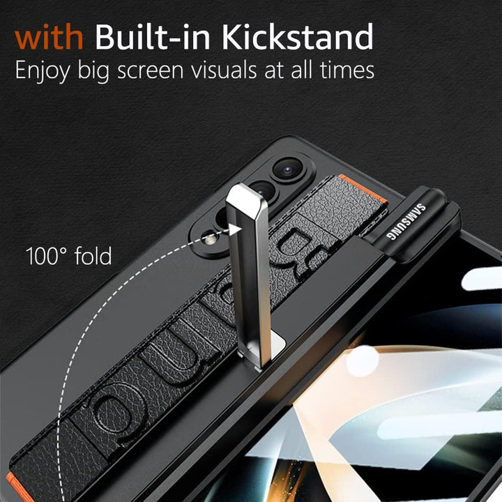 Hülle für Samsung Galaxy Z Fold 4 Magnetscharnierschutz mit Armband und S-Pen-Halter, Luxus-PC Stoss