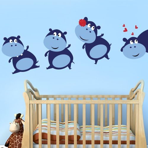 Wandkings Nilpferde mit Herzchen Wandsticker XL Sticker Set, 8 Aufkleber, Gesamtfläche, 130 x 45 cm