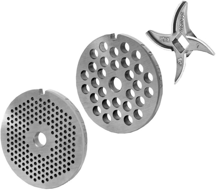 Wolfcut Lochscheibensatz mit 2,0mm + 6,0mm Bohrungen und 1 Sichelmesser- kompatibel mit Fleischwolf