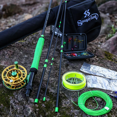 Sougayilang Standard Fliegenfischen-Kombi-Starter-Set, 5/6 Gewicht, 2,7 m Fliegenrute mit SuperPolym