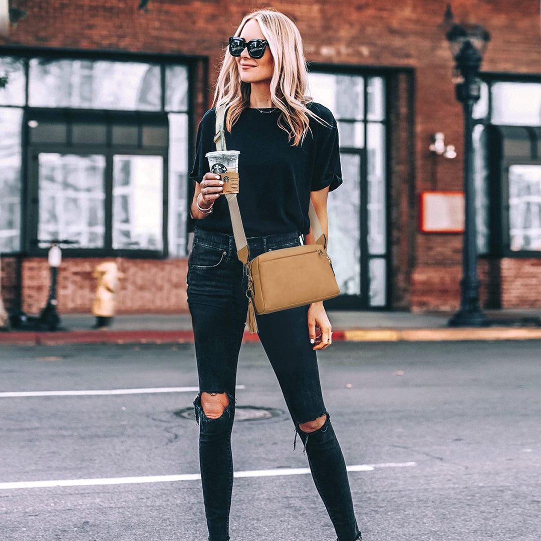 Roulens Damen Handy Umhängetasche,Veganem Leder Crossbody Schultertasche,Breiter Riemen Abendtasche