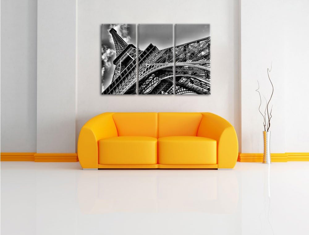 Pixxprint Monocrome, Gigantischer Eifelturm Paris 3-Teiler Leinwandbild 120x80 Bild auf Leinwand