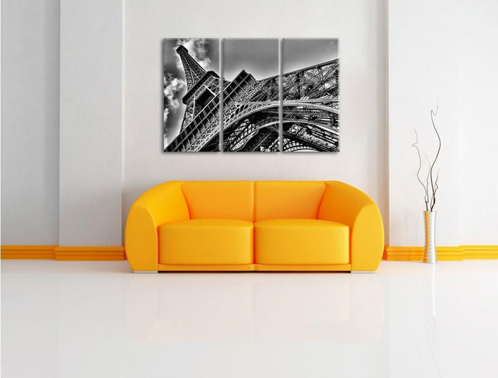 Pixxprint Monocrome, Gigantischer Eifelturm Paris 3-Teiler Leinwandbild 120x80 Bild auf Leinwand