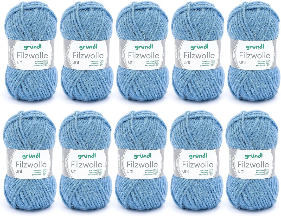 Gründl Filzwolle uni (Wolle zum Filzen, Stricken und Häkeln, Garn aus 100 % Schurwolle, 50 g / 50 m,