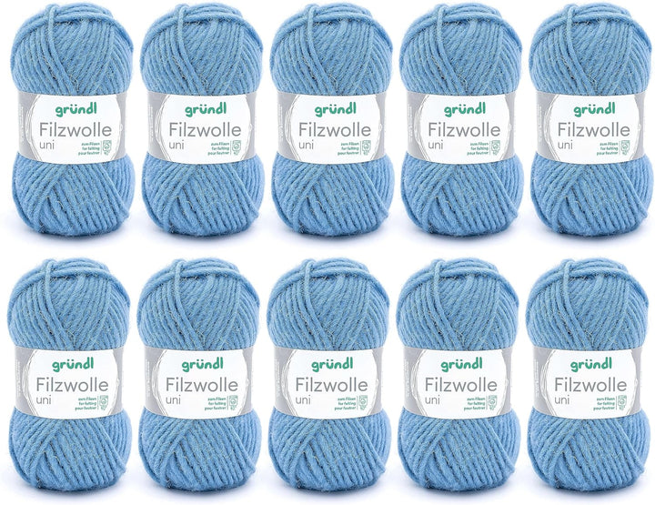 Gründl Filzwolle uni (Wolle zum Filzen, Stricken und Häkeln, Garn aus 100 % Schurwolle, 50 g / 50 m,