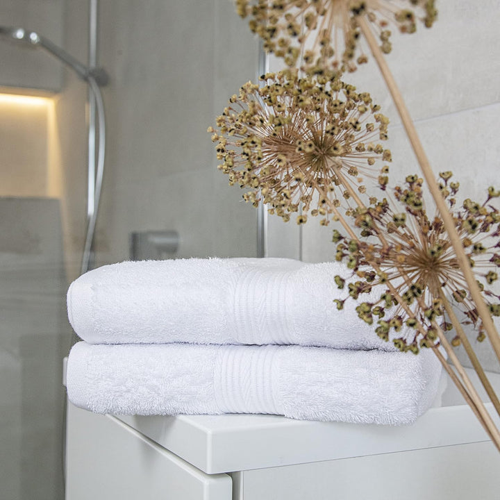 ALCLEAR Premium Frottier Handtuch Set, Frotteeserie in 6 Farben und 5 Grössen, Farbe: WEISS, 2X Dusc