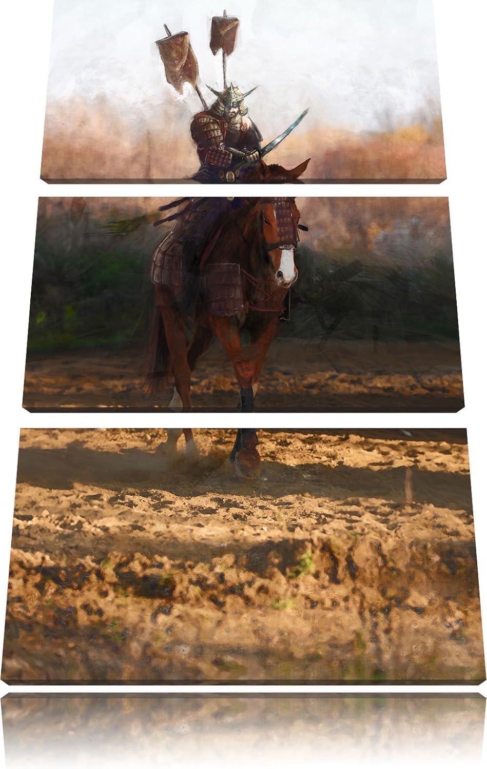 Pixxprint Samurai Krieger auf einem Pferd als Leinwandbild/Grösse: 3 Teilig (120x80) / Wandbild/Kuns