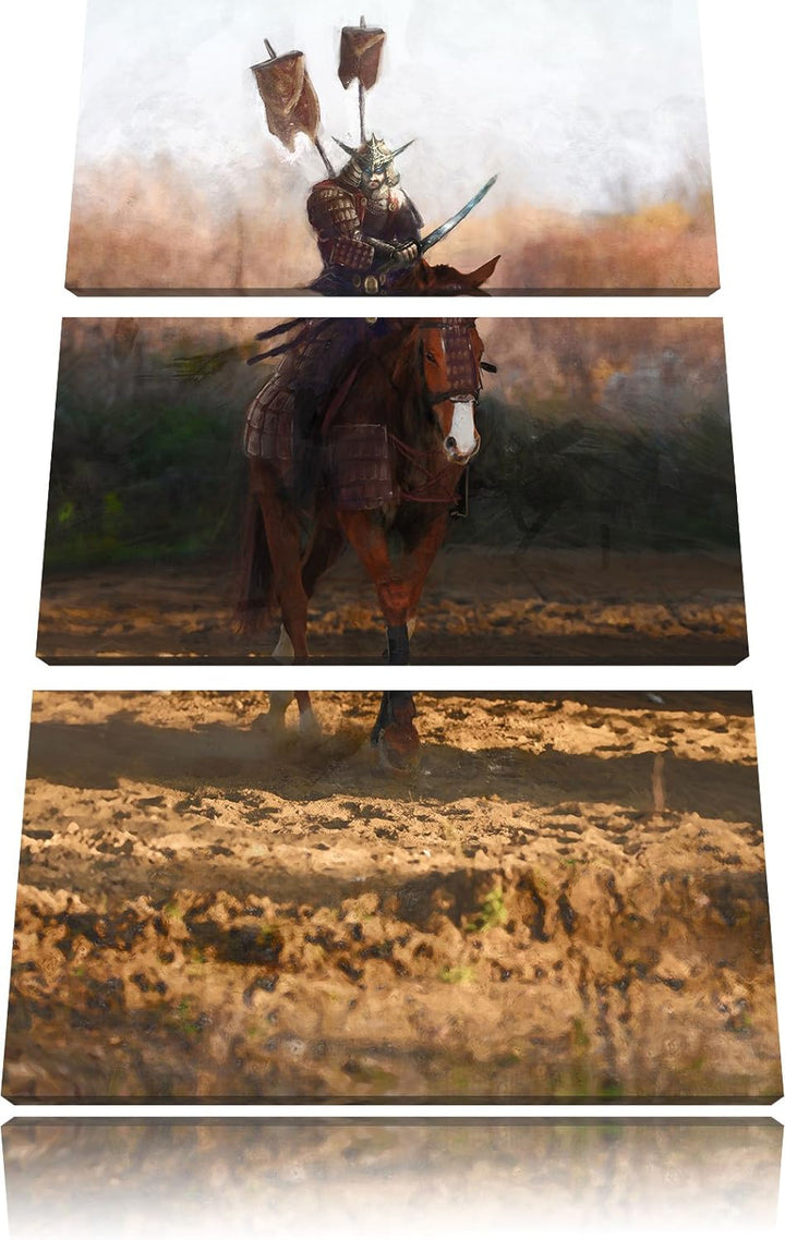 Pixxprint Samurai Krieger auf einem Pferd als Leinwandbild/Grösse: 3 Teilig (120x80) / Wandbild/Kuns