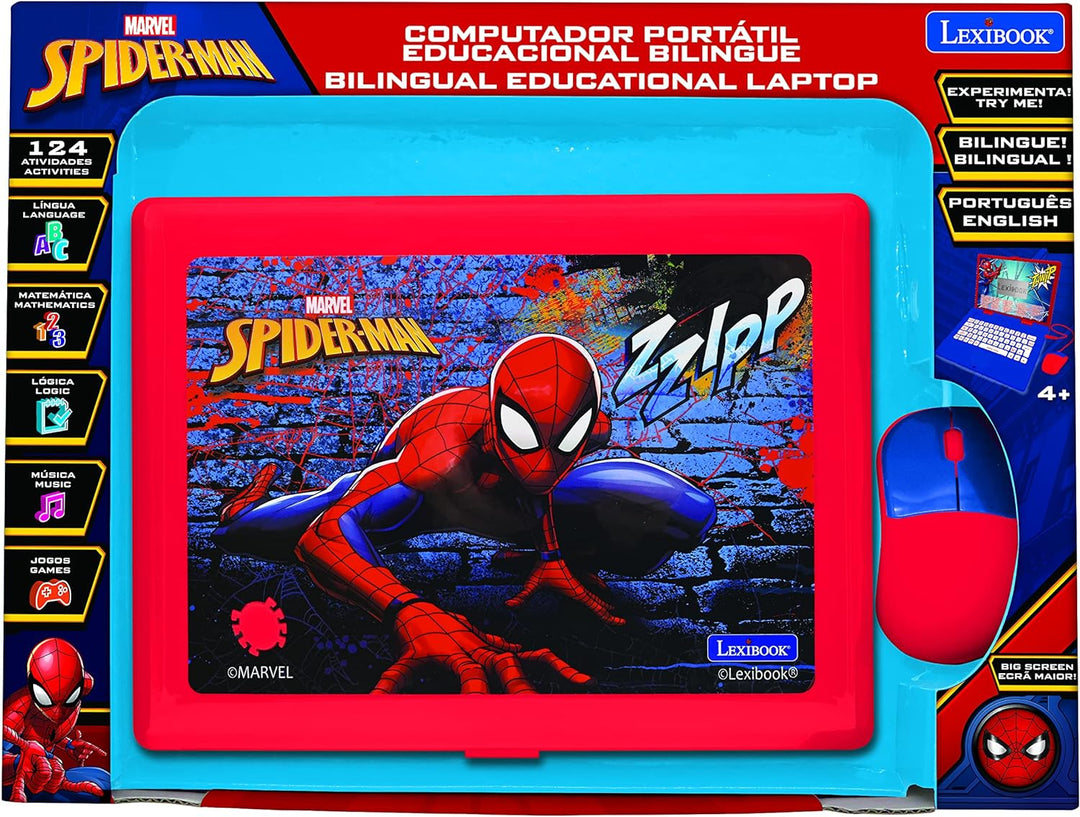 Lexibook JC598SPi4 Marvel Spiderman-Laptop, Lern- und zweisprachiges Portugiesisch/Englisch, Spielze