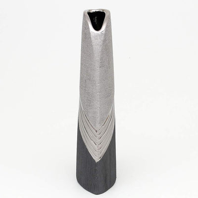 Dekohelden24 Edle Moderne Deko Designer Keramik Vase in Silber-grau hoch, Silbergrau, 34 cm Vase hoc