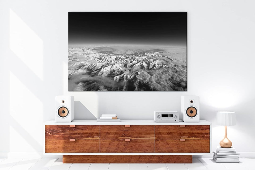 Blick auf die Welt - Luftbild von den Pyrenäen Effekt: Schwarz&Weiss,Format: 80x60 als Leinwandbild,