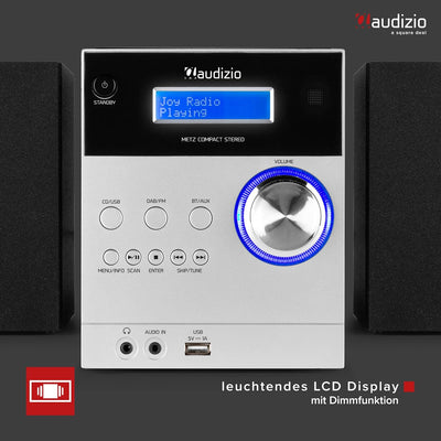 Audizio Metz DAB Radio mit CD, Bluetooth, MP3 Player, Fernbedienung, UKW, Aux Eingang, Radio Wecker,