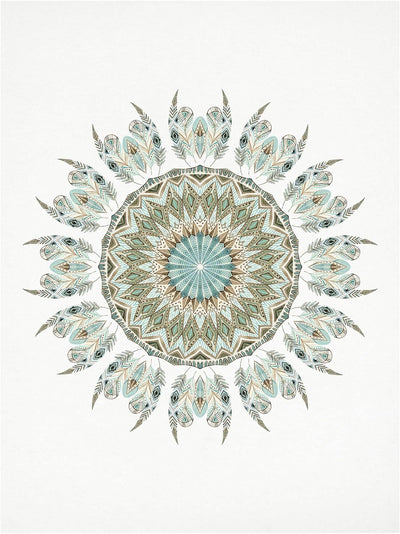 Bilderwelten Leinwandbild - Mandala Aquarell Federn handgemalt grün - 40 x 30cm - Canvas 40cm x 30cm