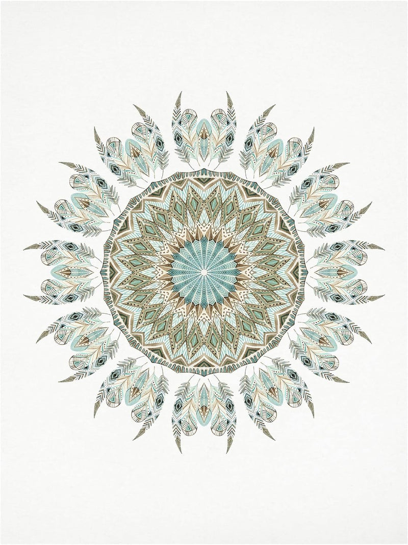 Bilderwelten Leinwandbild - Mandala Aquarell Federn handgemalt grün - 40 x 30cm - Canvas 40cm x 30cm