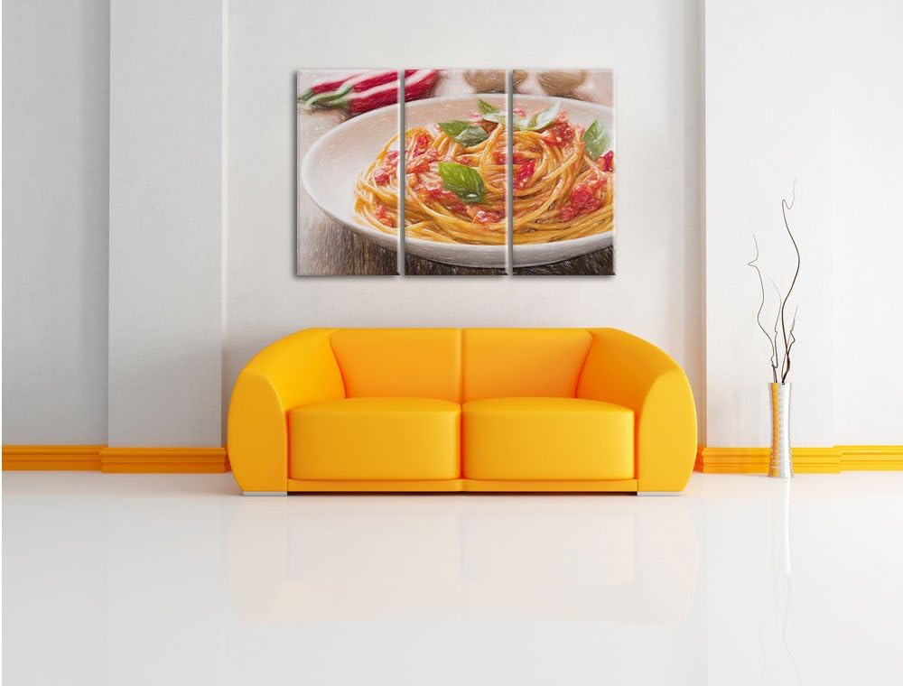 Pixxprint Rustikale italienische Spaghetti / 3-Teilig/Gesamtmass 120cm Leinwandbild bespannt auf Hol