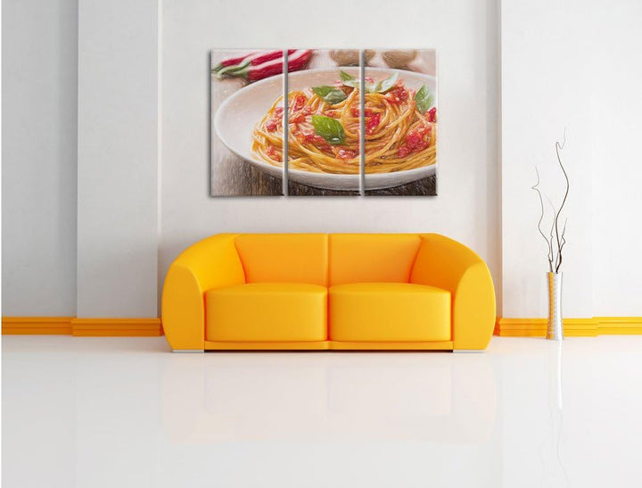 Pixxprint Rustikale italienische Spaghetti / 3-Teilig/Gesamtmass 120cm Leinwandbild bespannt auf Hol