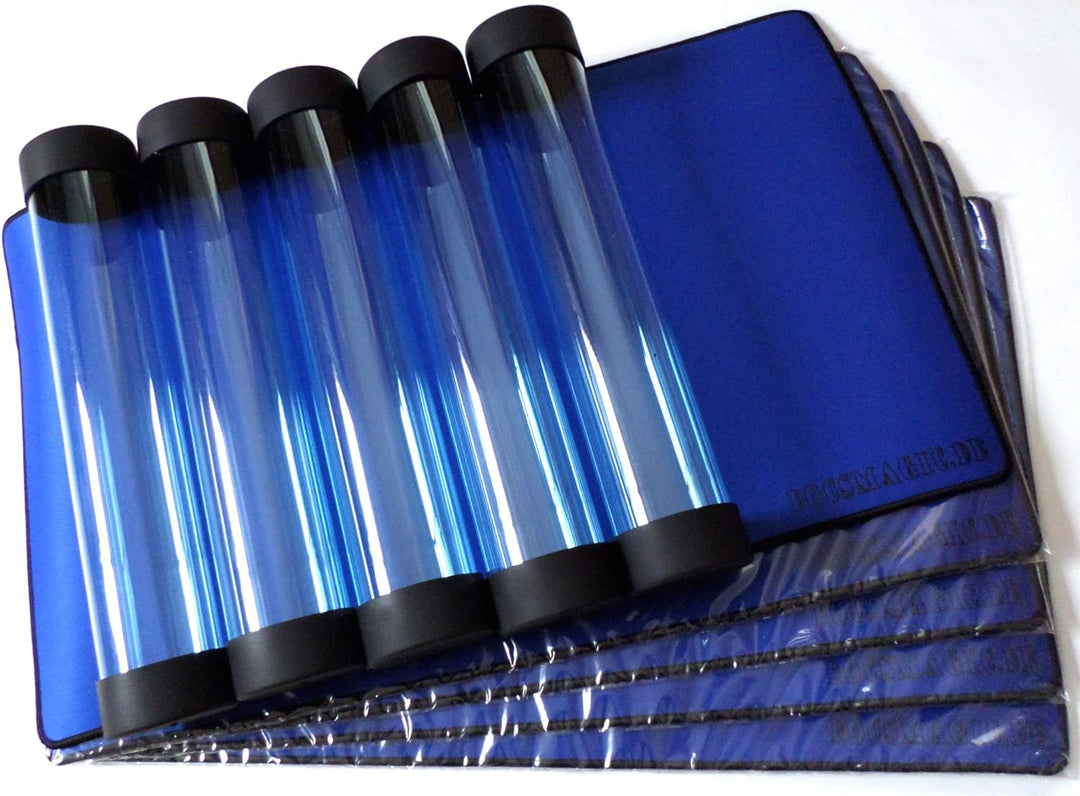 docsmagic.de 5 x Premium Playmat + Tube Big Transparent Blue - 60 x 34 cm - Spielmatte + Transportro