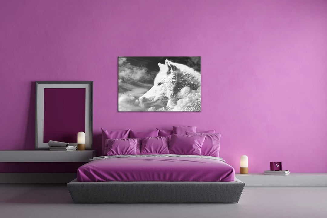 deyoli himmlicher stolzer Wolf Format: 80x60 Effekt: Schwarz&Weiss als Leinwandbild, Motiv fertig ge
