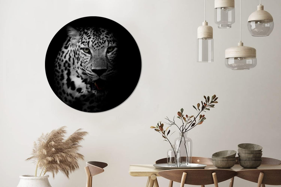 MuchoWow Wandbild Rund Wanddeko Deko Wohnzimmer Bilder 90x90 cm Tiere - Schwarz - Weiss - Panther -