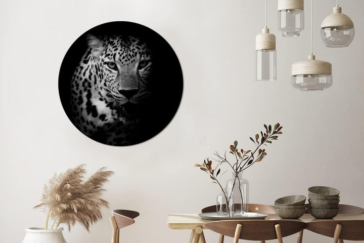 MuchoWow Wandbild Rund Wanddeko Deko Wohnzimmer Bilder 90x90 cm Tiere - Schwarz - Weiss - Panther -