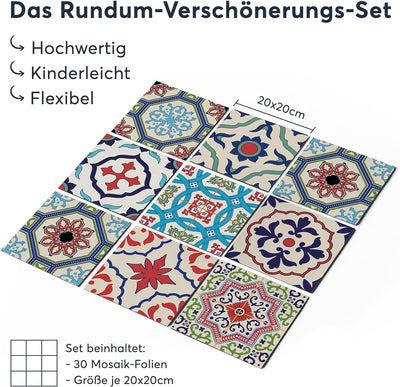 30 Stück Folie Klebefliesen 20x20 cm für Küche und Bad - Fliesenfolie, Fliesenfaufkleber - Klebefoli