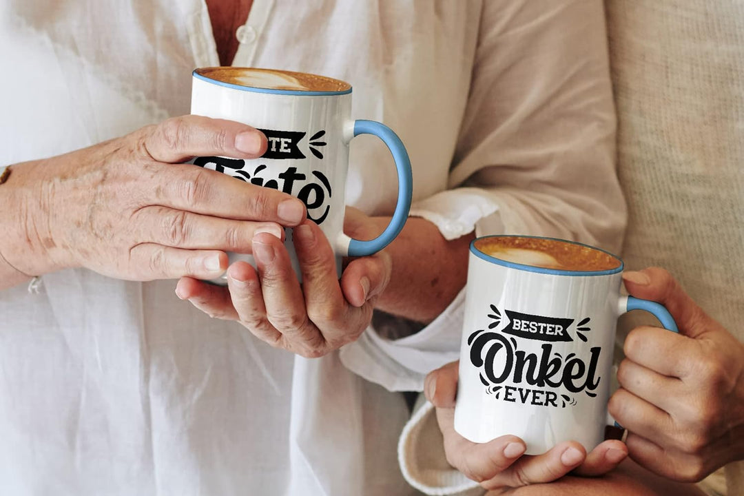 Trendation - Tante und Onkel Geschenk Tasse Set Kaffeetassen Geschenke Weihnachten (Blau), Blau