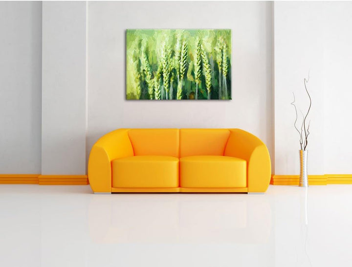 Pixxprint Grüne Weizen auf dem Feld Kunst als Leinwandbild/Grösse: 100x70 cm/Wandbild/Kunstdruck/fer