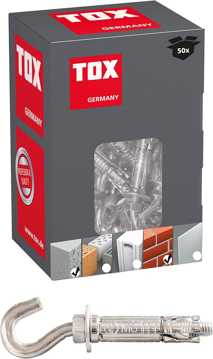 TOX Spreizanker Haken, Pirat Sven-S, M6x40, KT, 50 Stück, 03710301, Grau
