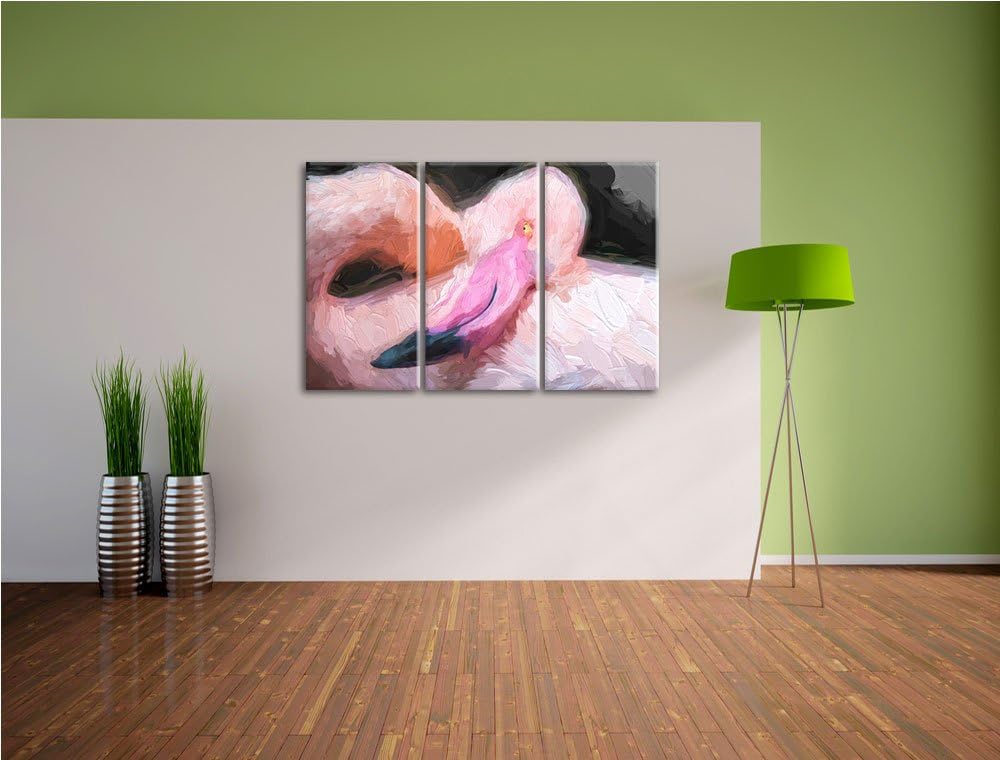 eleganter Flamingo schwarz/weiss Deluxe 3-Teiler Leinwandbild 120x80 Bild auf Leinwand, XXL riesige