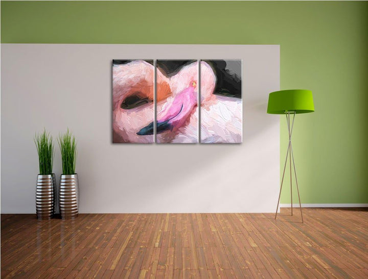 eleganter Flamingo schwarz/weiss Deluxe 3-Teiler Leinwandbild 120x80 Bild auf Leinwand, XXL riesige